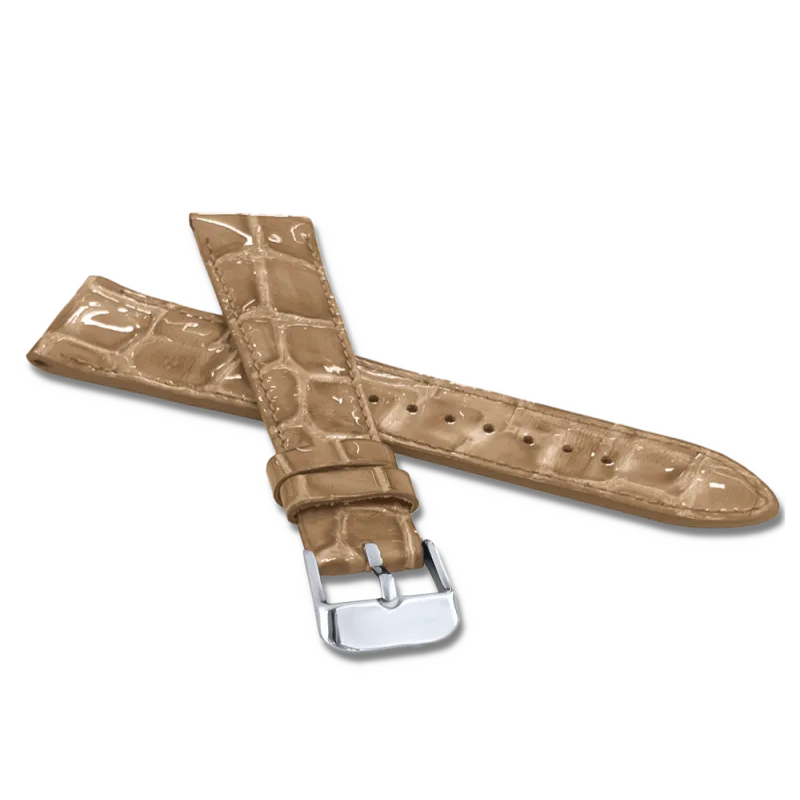LAVVU Lesklý béžový prošitý řemínek CROCO OCALA z luxusní kůže Top Grain - 20