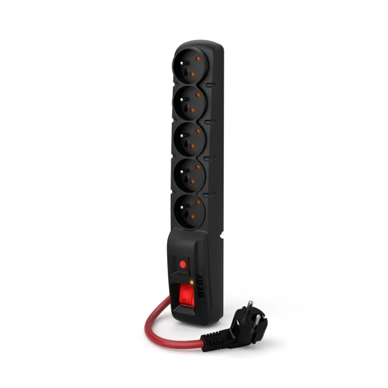 Acar F5 1.5m kábel, 5 zásuviek, prepäťová ochrana, max.prúd 16A, čierny…