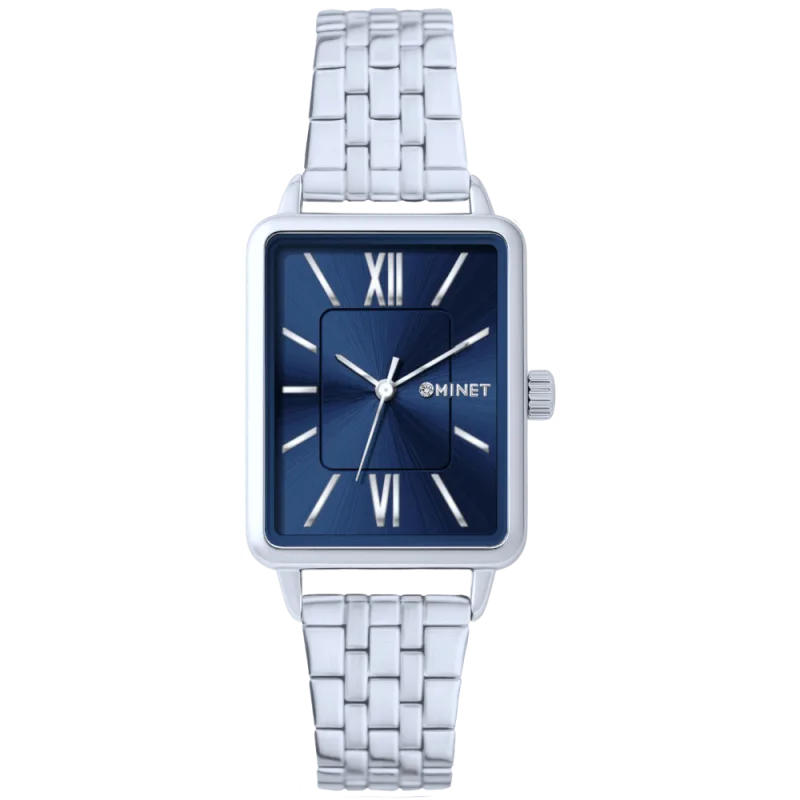 MINET Stříbrno-modré dámské hodinky SIENA se stříbrným ocelovým řemínkem MWL5405