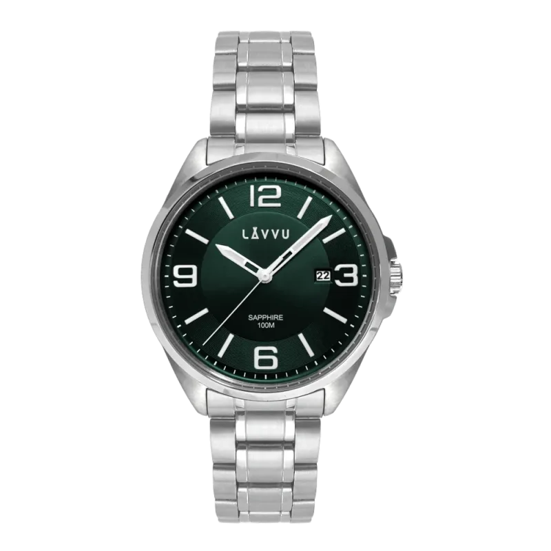 LAVVU Pánské náramkové hodinky se safírovým sklem HERNING Green LWM0089