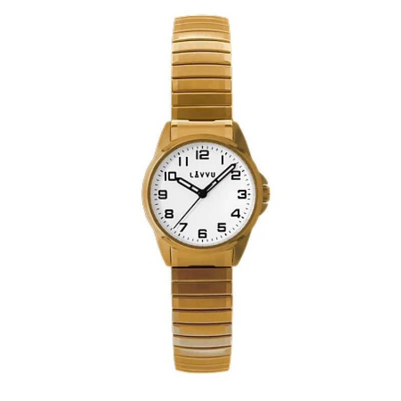 Pružné přehledné dámské hodinky LAVVU STOCKHOLM Small Gold LWL5012