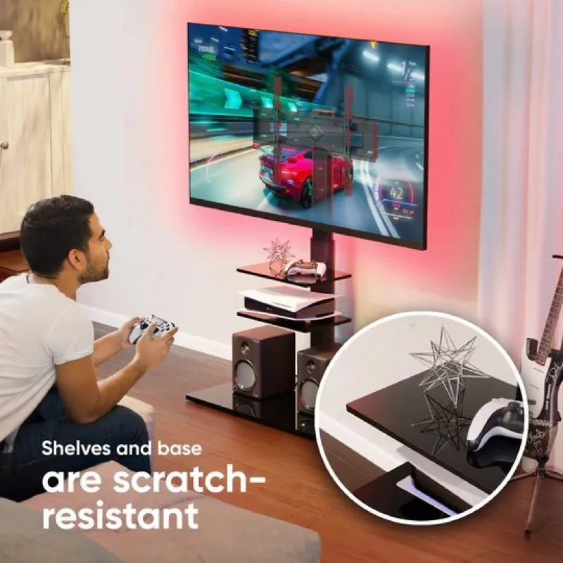 ONKRON Univerzálny podlahový TV stojan Sklenená základňa a police pre 32…