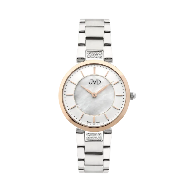 Dámské luxusní náramkové designové hodinky JVD JVD JG1013.2 se zirkony a švýcarským strojkem