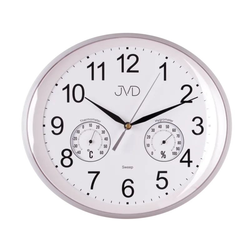 JVD Platové netikající nástěnné hodiny s vlhkoměrem a teploměrem JVD HTP64.1