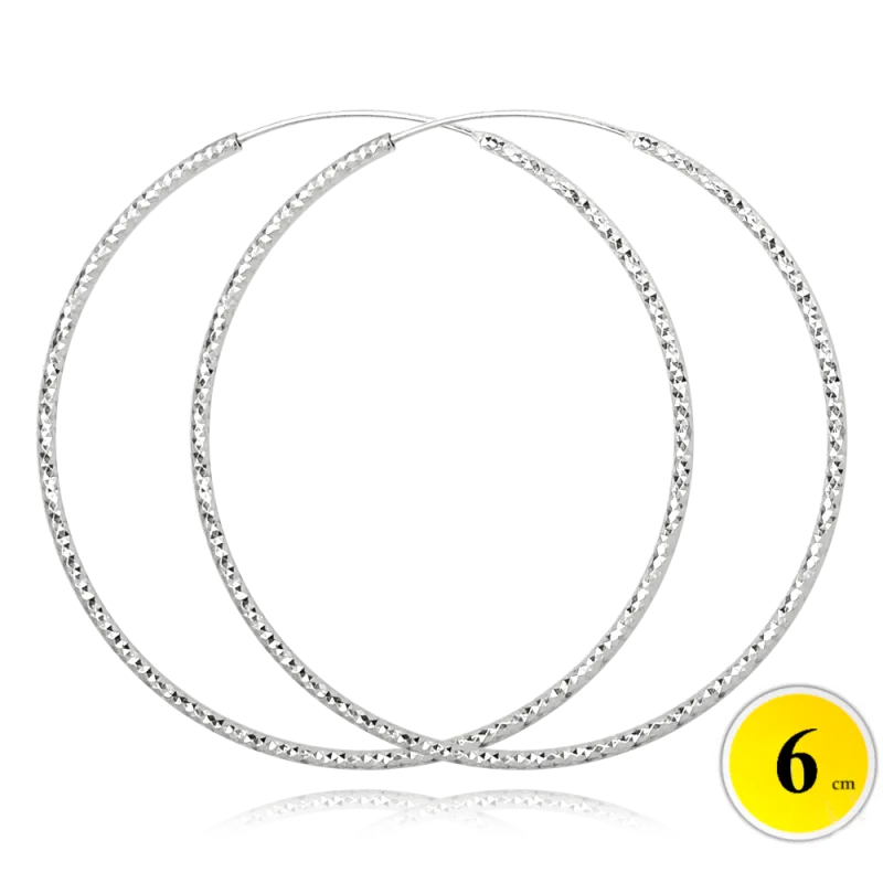 MINET Broušené stříbrné náušnice KRUHY 6 cm