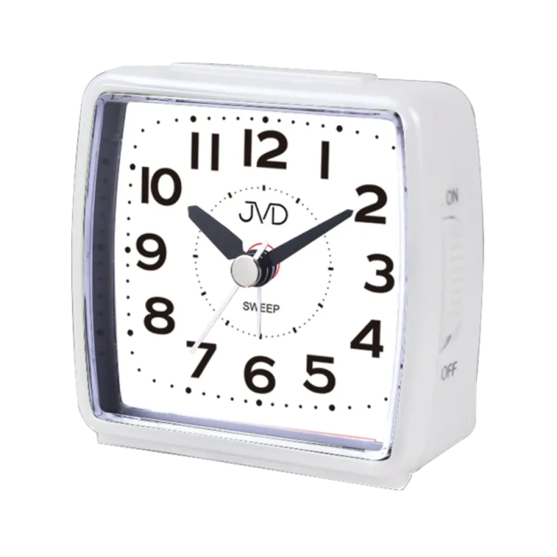 JVD Bílý tichý ručkový budík s LED osvětlením s plynulým chodem JVD SRP7602.3