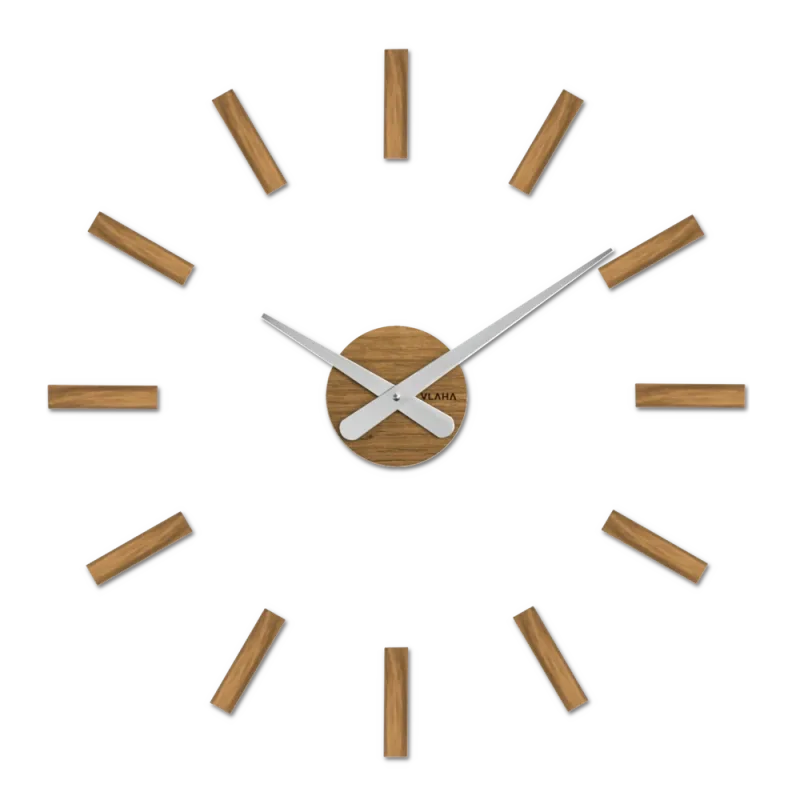 VLAHA Luxusní dubové nalepovací hodiny MINIMAL vyrobené v Čechách se stříbrnými ručkami ⌀59cm VCT1140