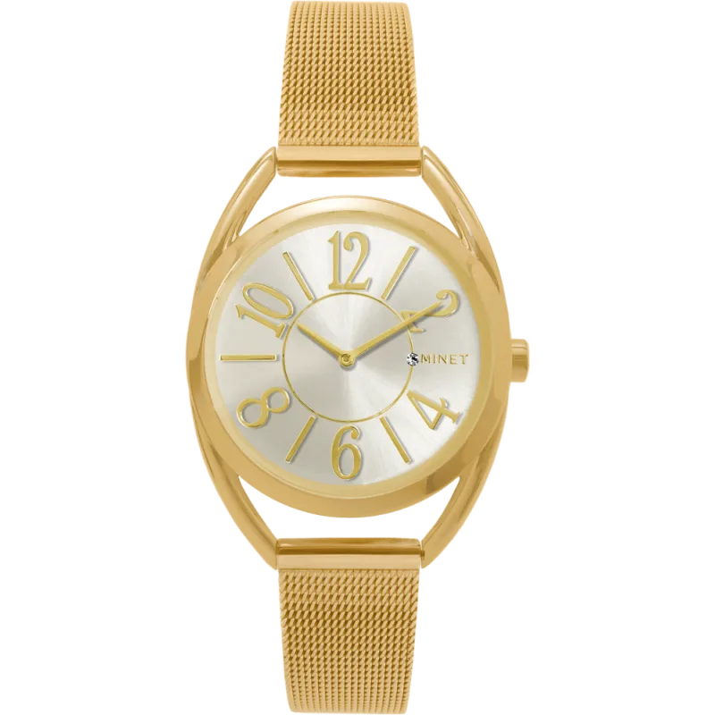 MINET Zlaté dámské hodinky s čísly ICON GOLD MESH MWL5088