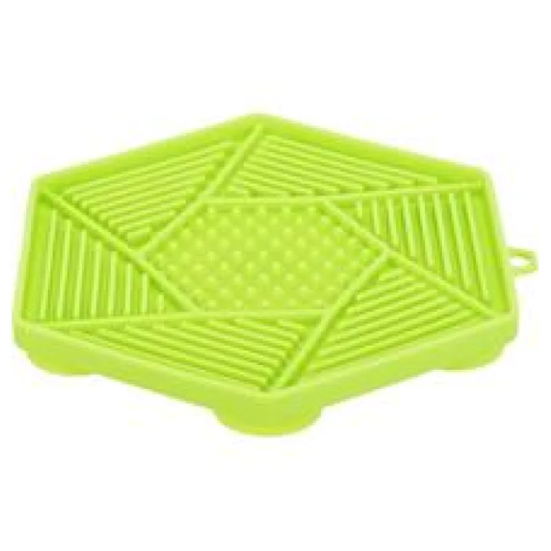 Lick´n´Snack HEXAGON s přísavkami - podložka k pomalému krmení, 17 cm, TPR/plast, zelená 1 ks / 17 cm