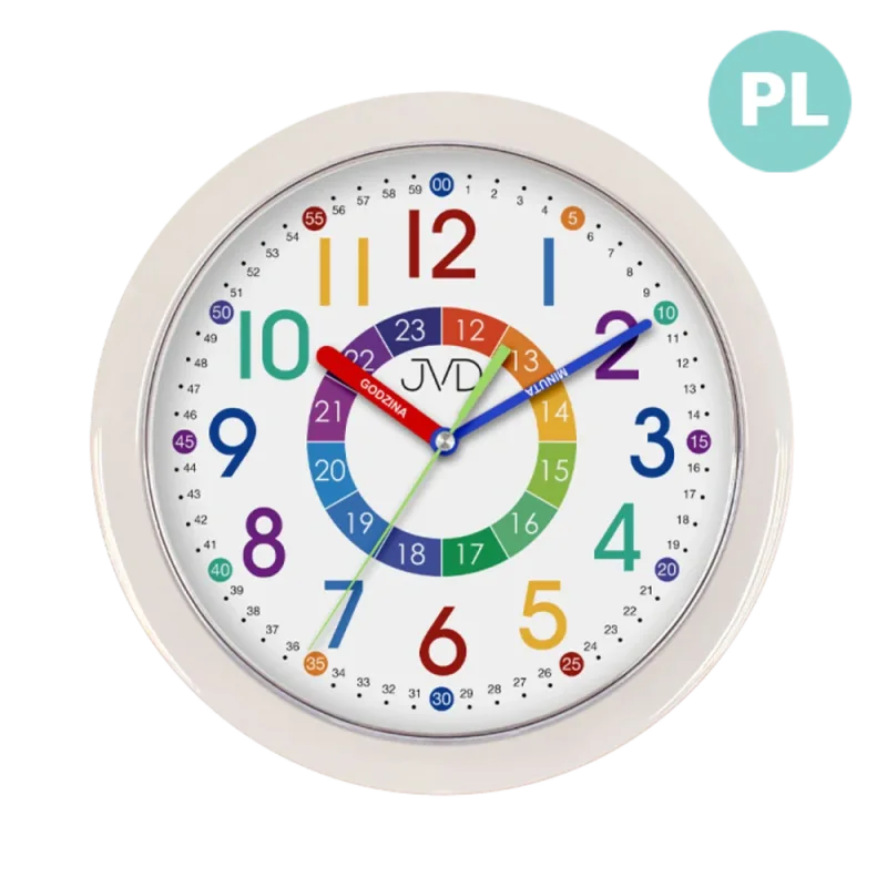 JVD Bílé dětské netikající tiché hodiny JVD HP612.D14 s barevnými číslicemi