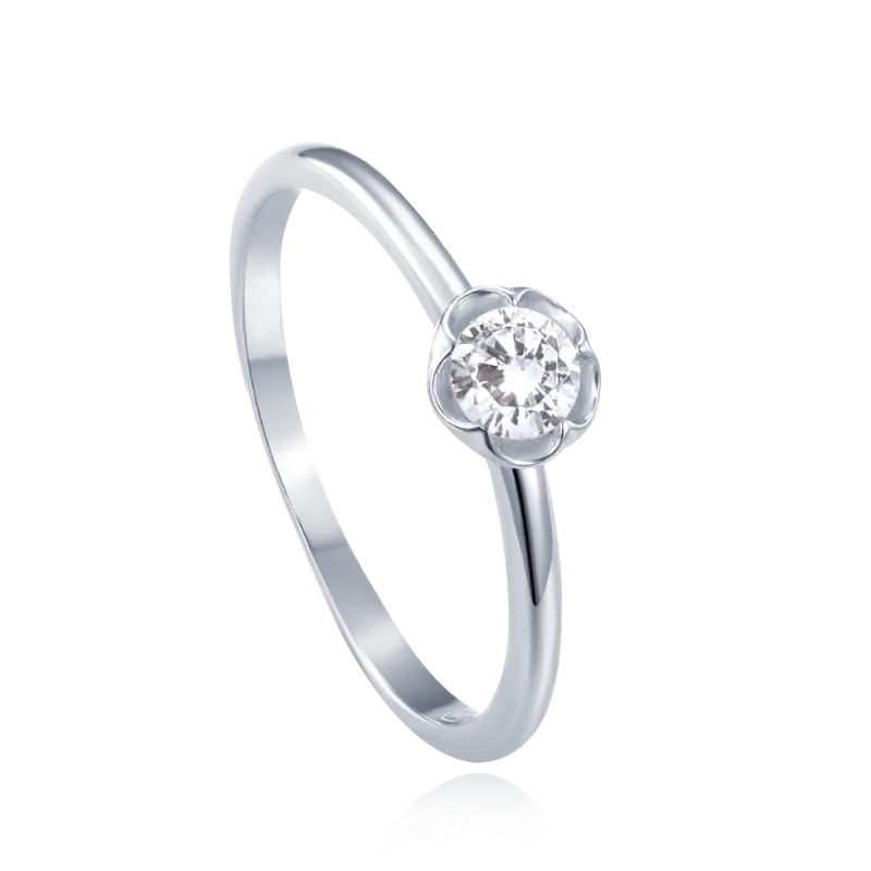 MINET Stříbrný prsten kytička s bilým zirkonem vel. 52 JMAD0051SR52