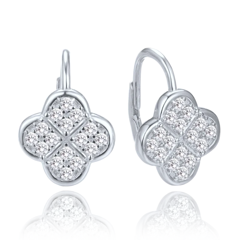 MINET Stříbrné náušnice čtyřlístky s bílými zirkony JMAS7058SE00