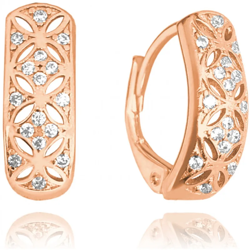 MINET Rose gold elegantní stříbrné náušnice s bílými zirkony JMAN0253RE00