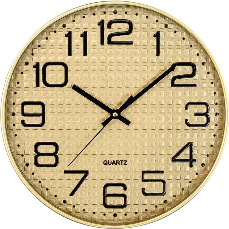 MPM Nástěnné plastové hodiny s reliéfním číselníkem MPM Elisio - zlaté E01.4592.80