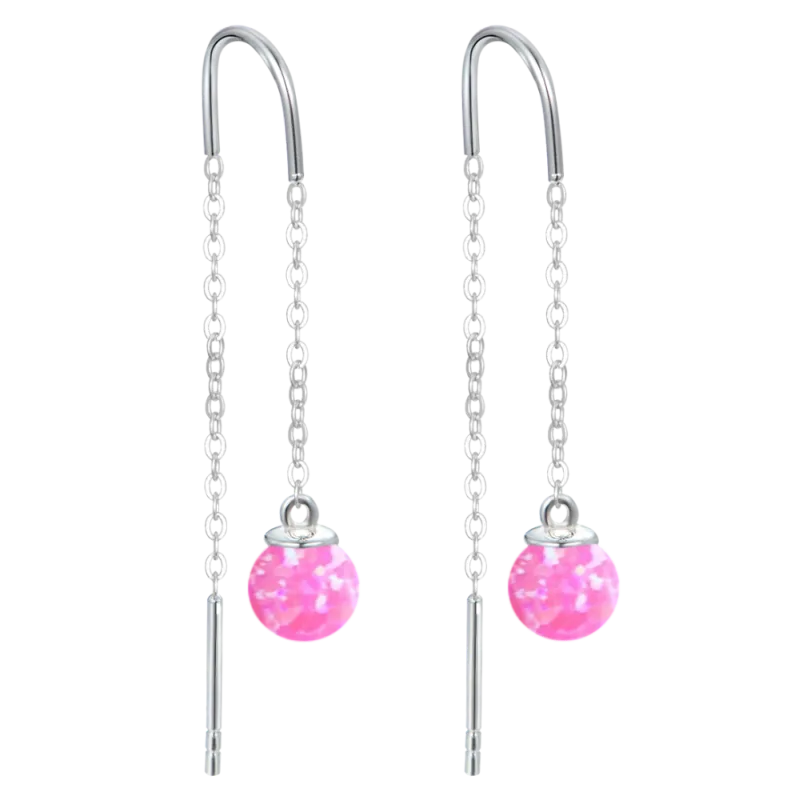 MINET Stříbrné náušnice hanging balls s růžovými opálky a zirkonem JMAS0242PE00