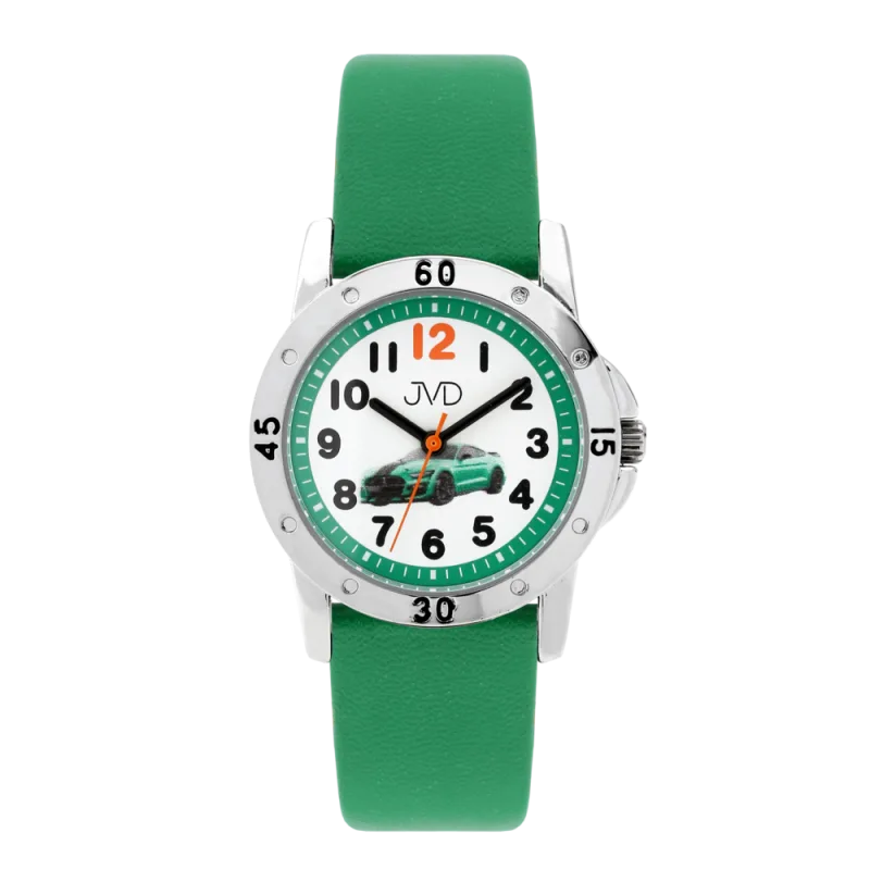 JVD Dětské zelené chlapecké náramkové hodinky se závodním autem JVD J7204.2