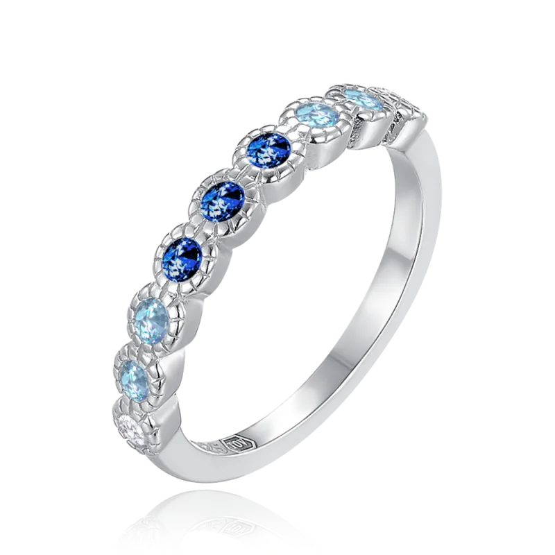 MINET Dětský stříbrný prsten s bílými, světle modrými a tmavě modrými zirkony vel. 46 JMAD0054AR46