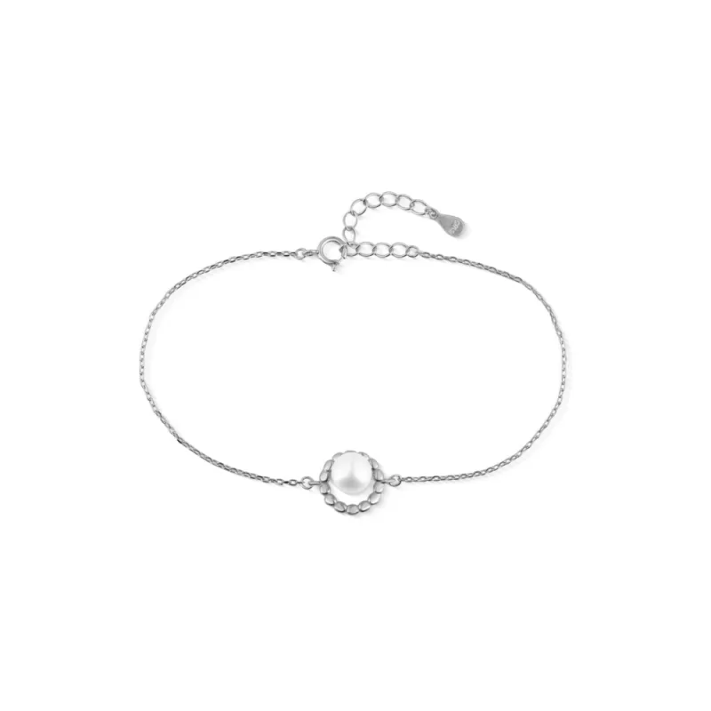 JVD Dámský stříbrný náramek se zirkony a perlou SVLB0814SH2P118