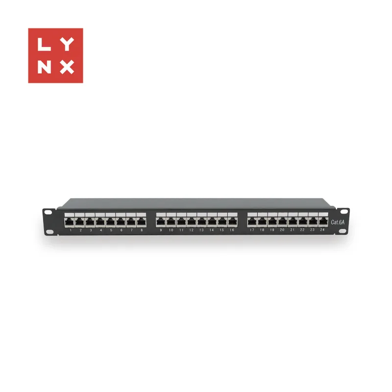 LYNX 19" patch panel 24-port, STP Cat6a, 50µ, stíněný, černý LX-24…