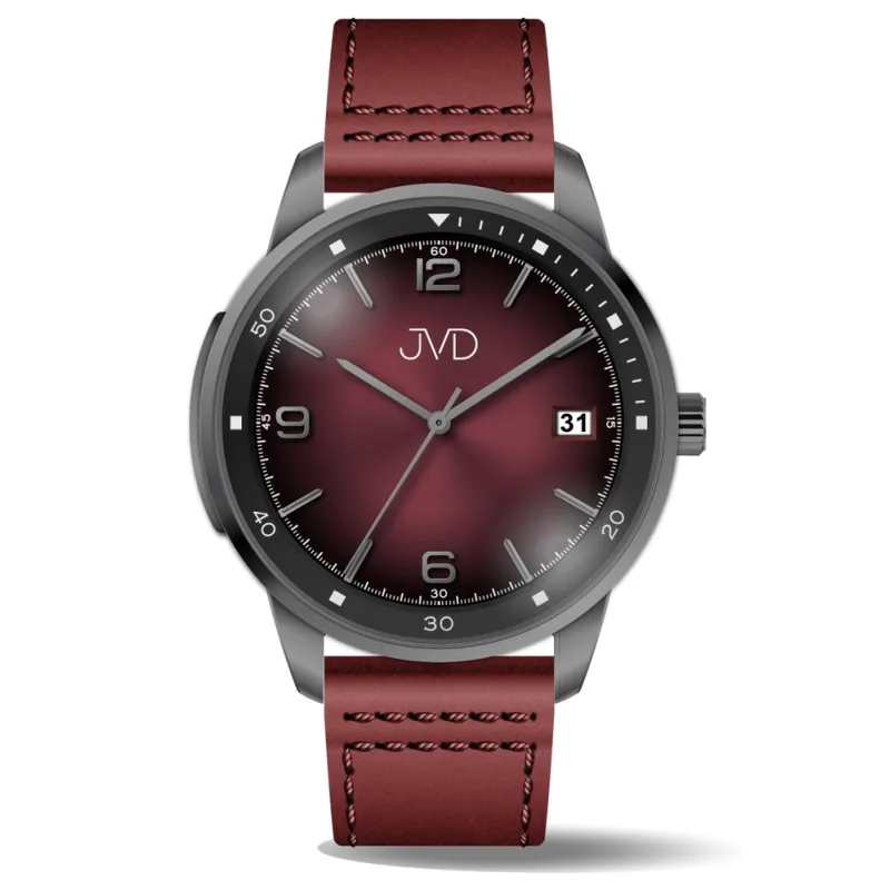 JVD Pánské červené voděodolné ocelové hodinky s červeným řemínkem JVD JC417.2