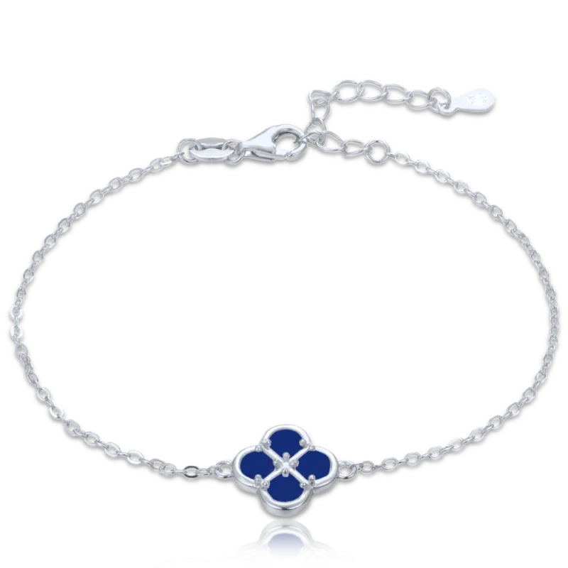 MINET Stříbrný náramek čtyřlístek s lapisem JMAS0306BN45