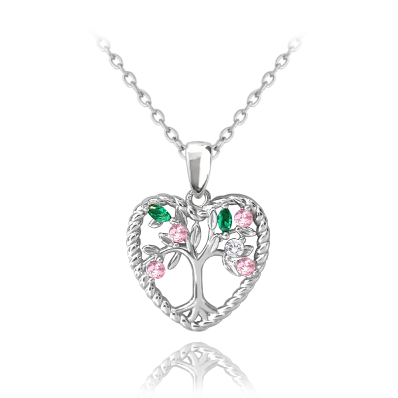 MINET Stříbrný náhrdelník STROM ŽIVOTA V SRDCI s barevnými zirkony JMAN5013MN45