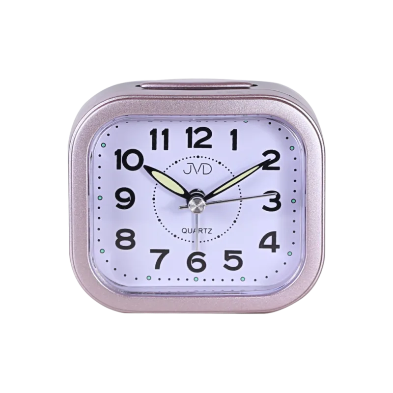 JVD Levný analogový ručkový růžový budík JVD SRP8006.2 s osvětlením