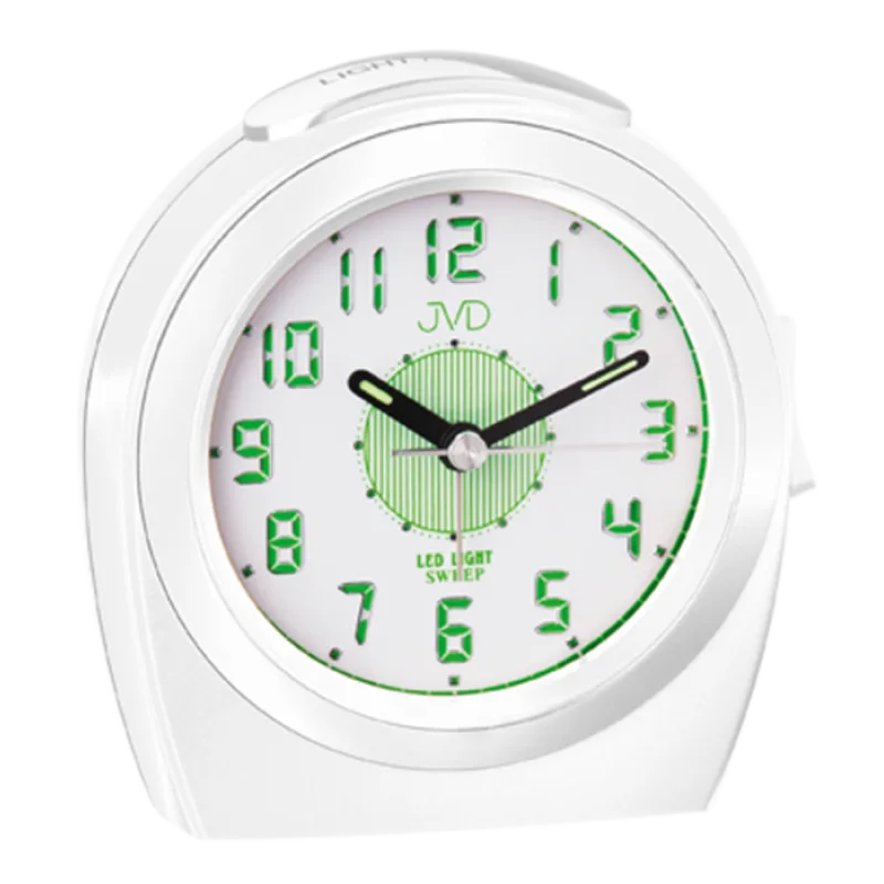 Ručkový netikající budík JVD sweep SRP910.13 se zeleným LED podsvícením