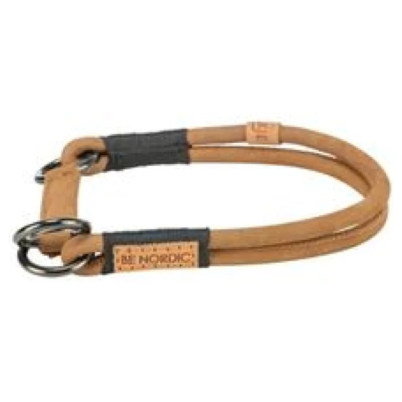 BE NORDIC kulatý polostahovací kožený obojek, hnědá XL: 60 cm/10 mm