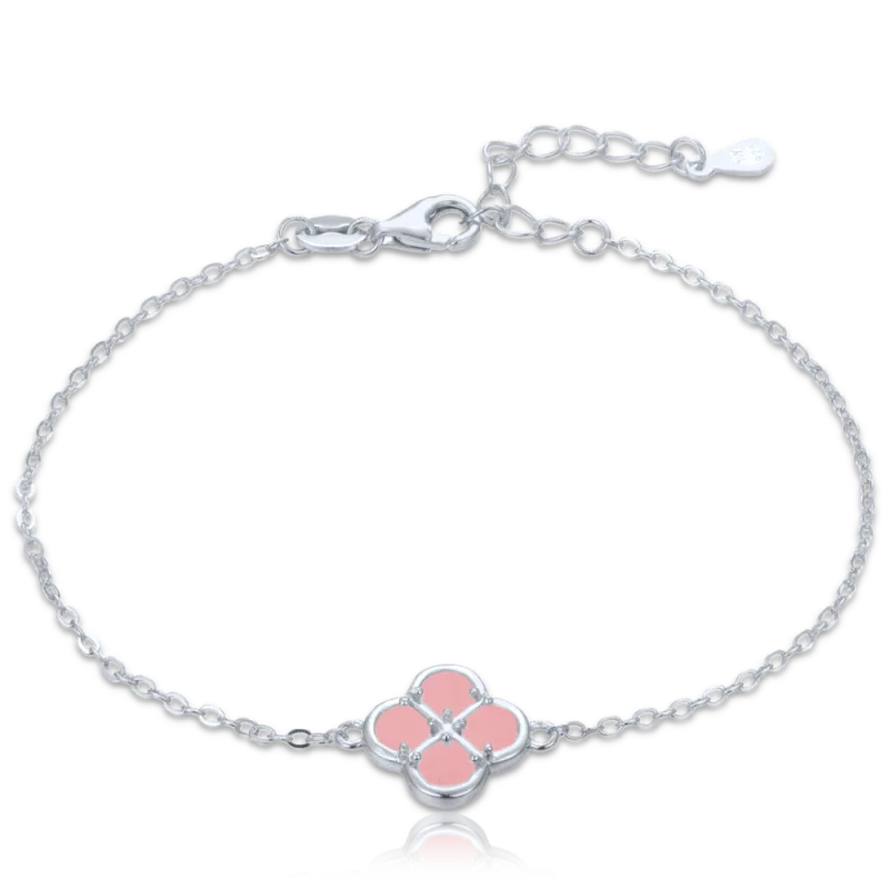 MINET Stříbrný náramek čtyřlístek s jadeitem JMAS7058RB19