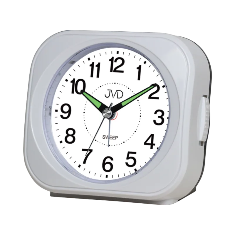 JVD Bílý tichý budík s LED osvětlením s plynulým chodem JVD SRP1604.3