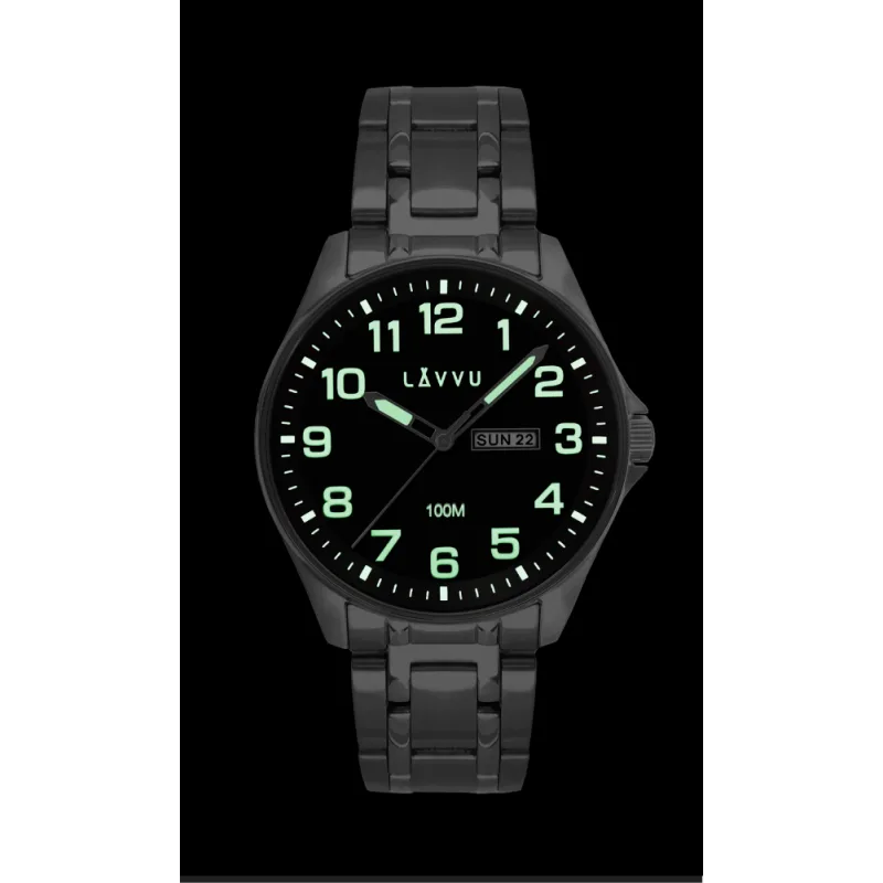 Ocelové pánské hodinky LAVVU BERGEN Black se svítícími čísly LWM0142