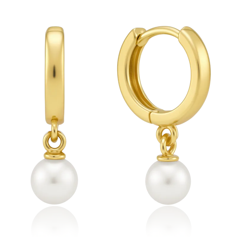 MINET Zlaté náušnice kroužky s přírodní perlou Au 585/1000 1,25g JMG0084WGE03