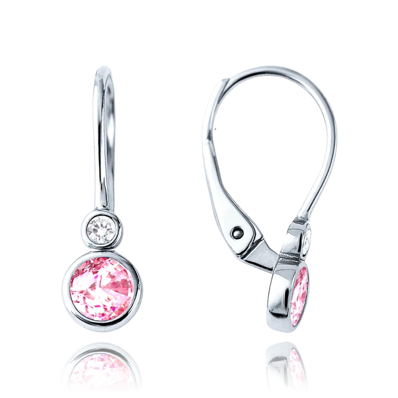 MINET Elegantní náušnice z bílého zlata s bílými a růžovými zirkony Au 585/1000 1,70g JMG0268PSE00