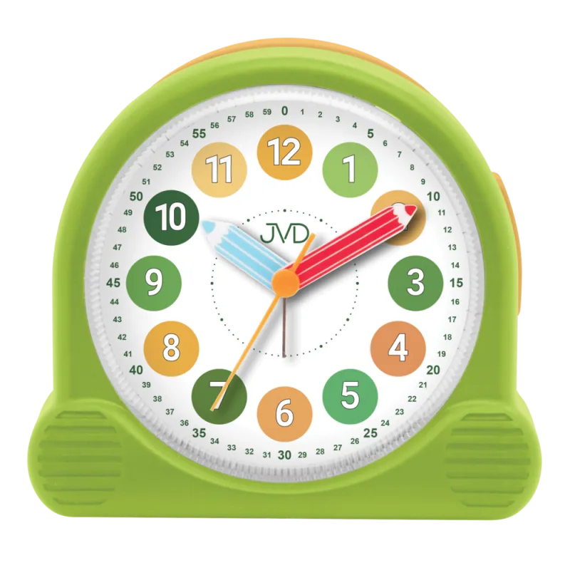 JVD Dětský zelený ručkový netikající tichý sweep budík JVD SRP160.2