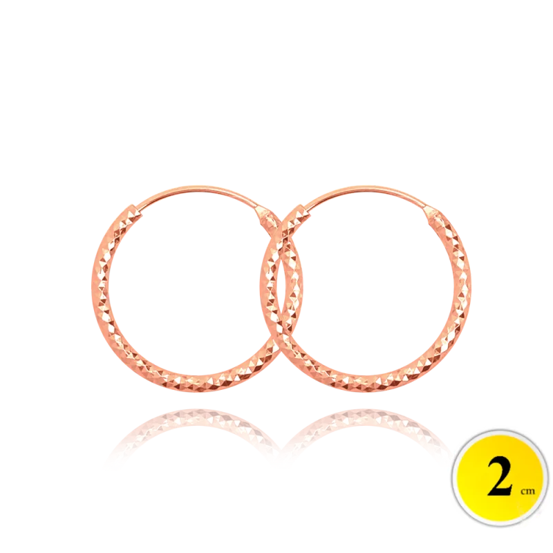 MINET Rose gold broušené stříbrné náušnice KRUHY 2 cm