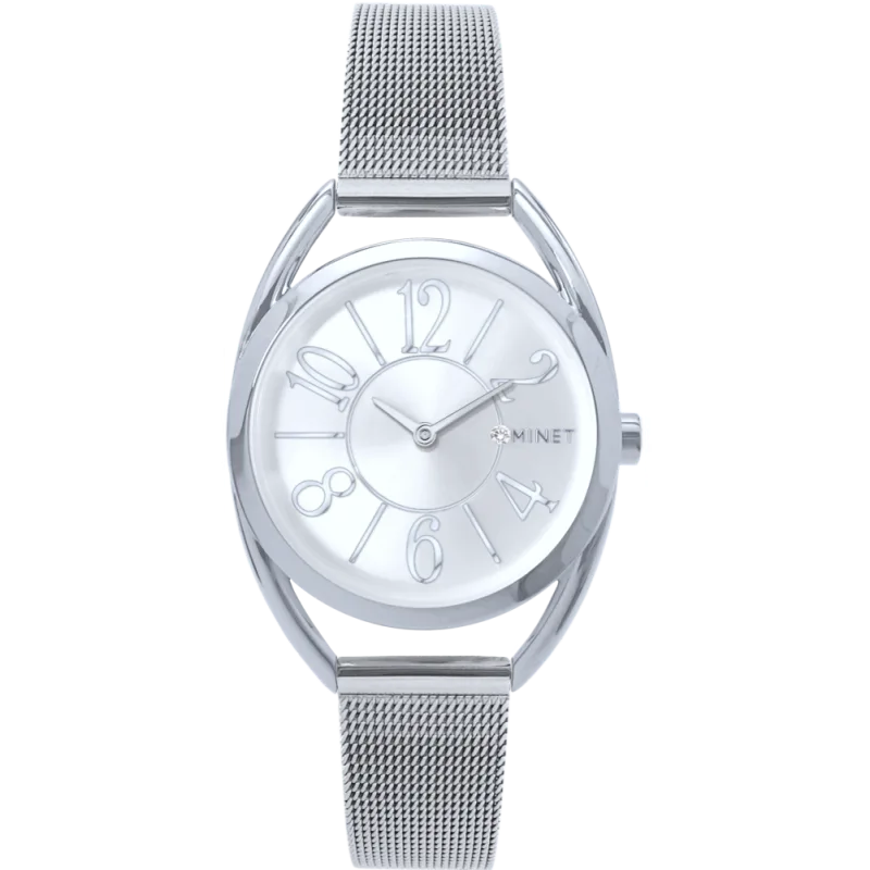 MINET Stříbrné dámské hodinky s čísly ICON SILVER s ocelovým řemínkem MWL5243
