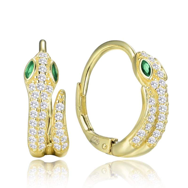 MINET Pozlacené stříbrné náušnice had se zirkony