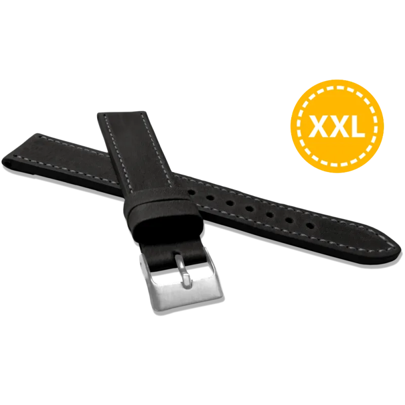 LAVVU XXL Prodloužený prošitý černý řemínek SPORT z luxusní kůže Top Grain - 20 XXL LSAXB20