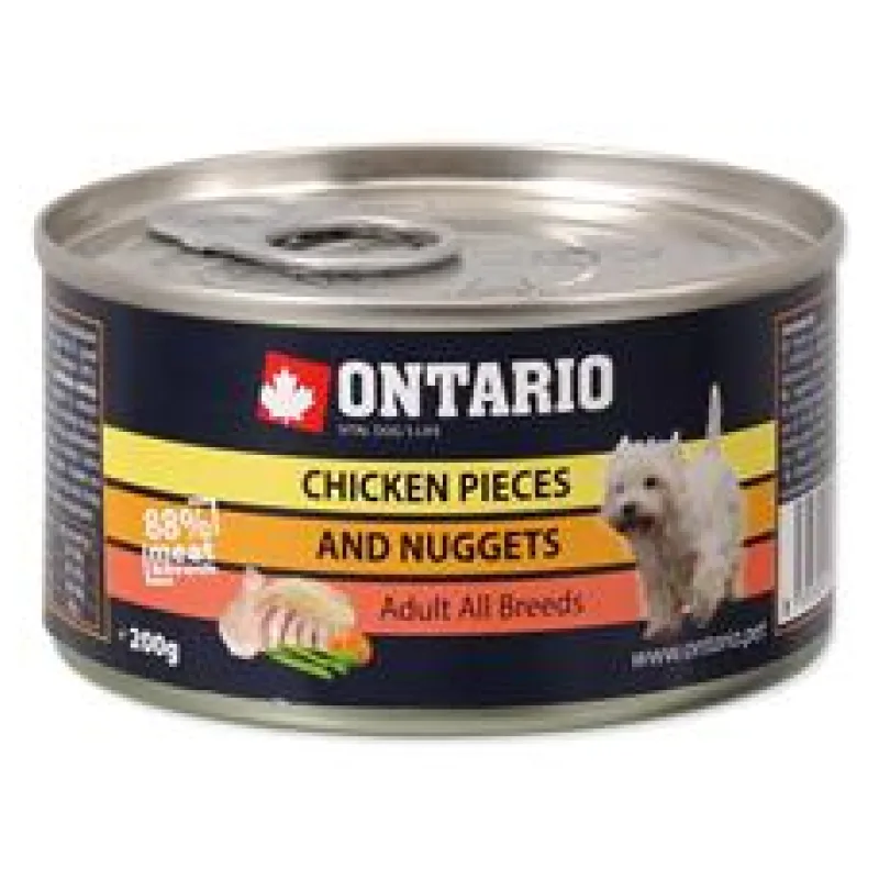 Konzerva ONTARIO Dog Chicken Pieces + Chicken Nugget 6x200g