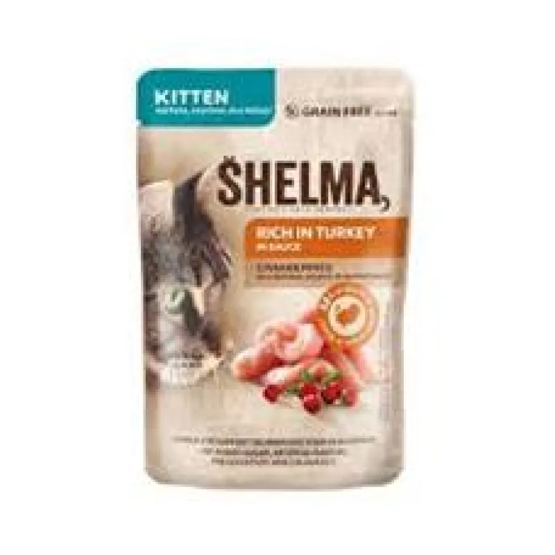 SHELMA Cat Kitten krůta a brusinka v omáčce, kapsa 85g