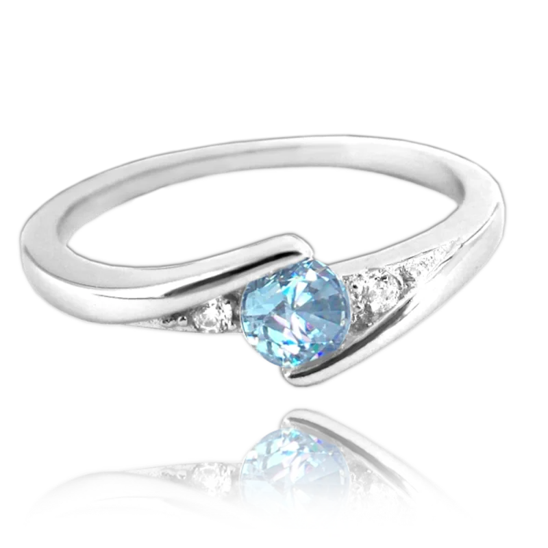 MINET Elegantní stříbrný prsten s modrým zirkonem vel. 45