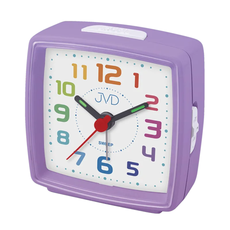 JVD Dětský bateriový fialový ručkový netikající tichý budík JVD SRP2811.3
