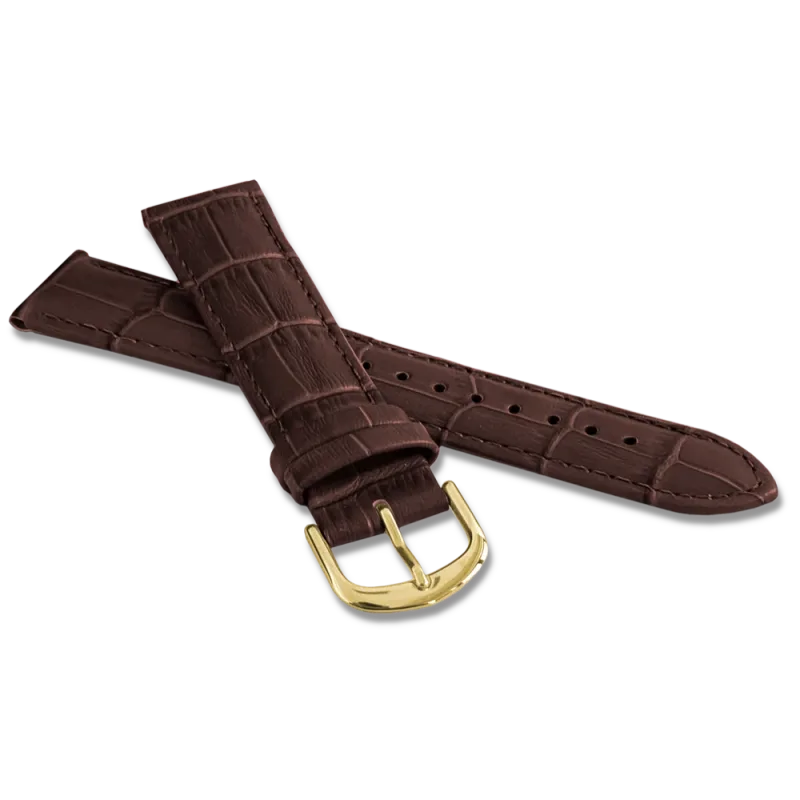 Tmavě hnědý prošitý řemínek CROCO se zlatou sponou - 14 BSIGC14 SKLAD