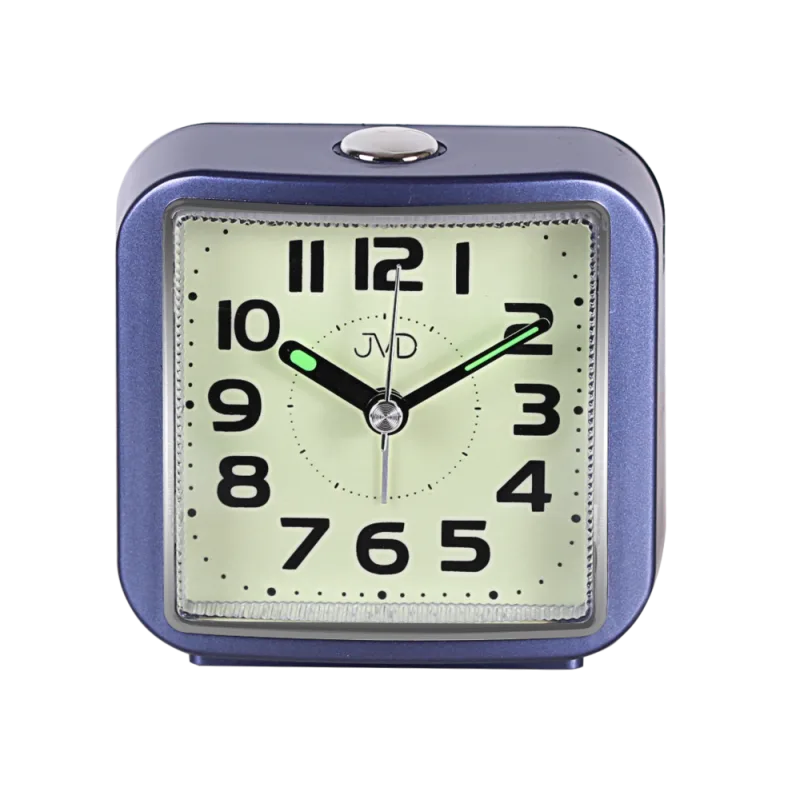 JVD Ručkový analogový modrý netikající tichý budík JVD SRP8204.1 s luminiscenčním displejem