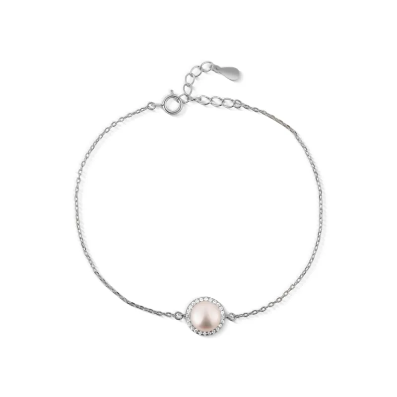 JVD Dámský stříbrný náramek se zirkonem a perlou SVLB0960SH2P118