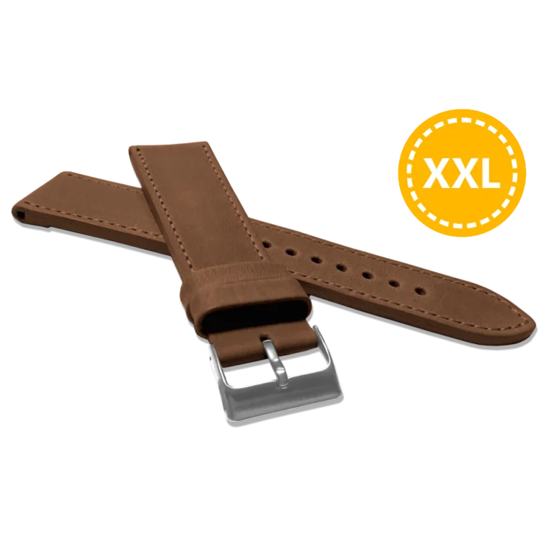 LAVVU XXL Prodloužený prošitý hnědý řemínek SPORT z luxusní kůže Top Grain - 22 XXL LSAXE22