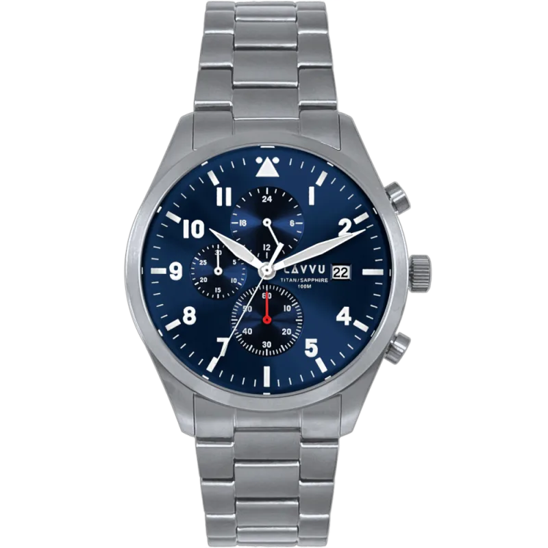 LAVVU Pánské titanové hodinky PILOT Chronograph Deep Blue 100M Sapphire LWM0290