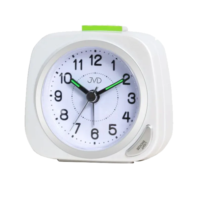 JVD Bílý tichý ručkový budík s plynulým chodem a podsvícením JVD SRP7202.1