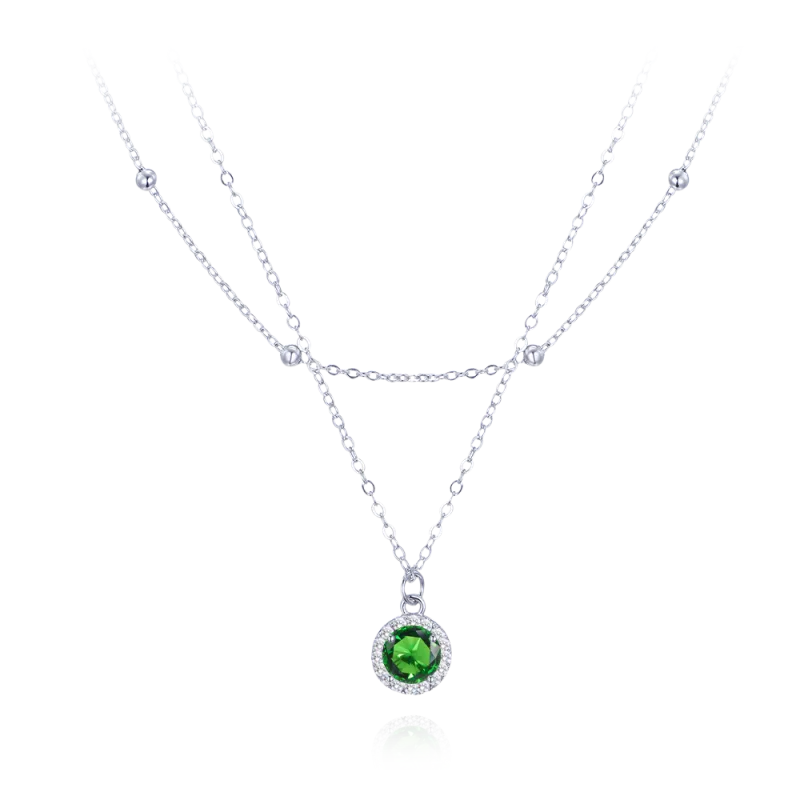 MINET Dvojitý stříbrný náhrdelník s bílými a zelenými zirkony JMAS0268ZN45